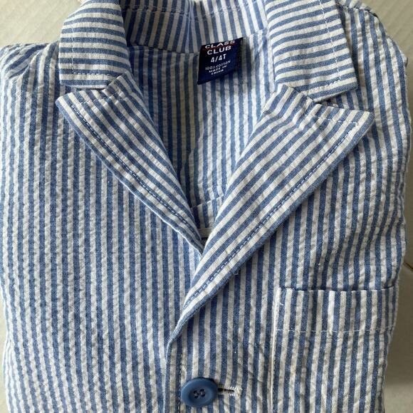 SEERSUCKER JACKET BOYS 4 BLUE AND WHITE SHRIPE CLASSIC - Picture 16 of 16